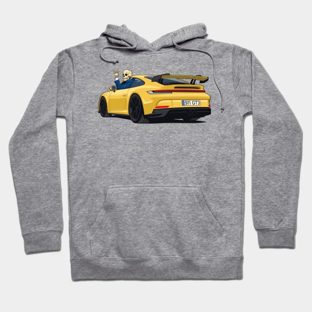 car 911 GT3 skull metal hands yellow Hoodie by creative.z